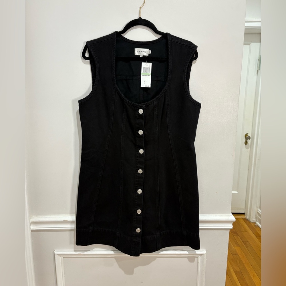NWT FRAME Black Button-Down Sleeveless Denim Dress size 8